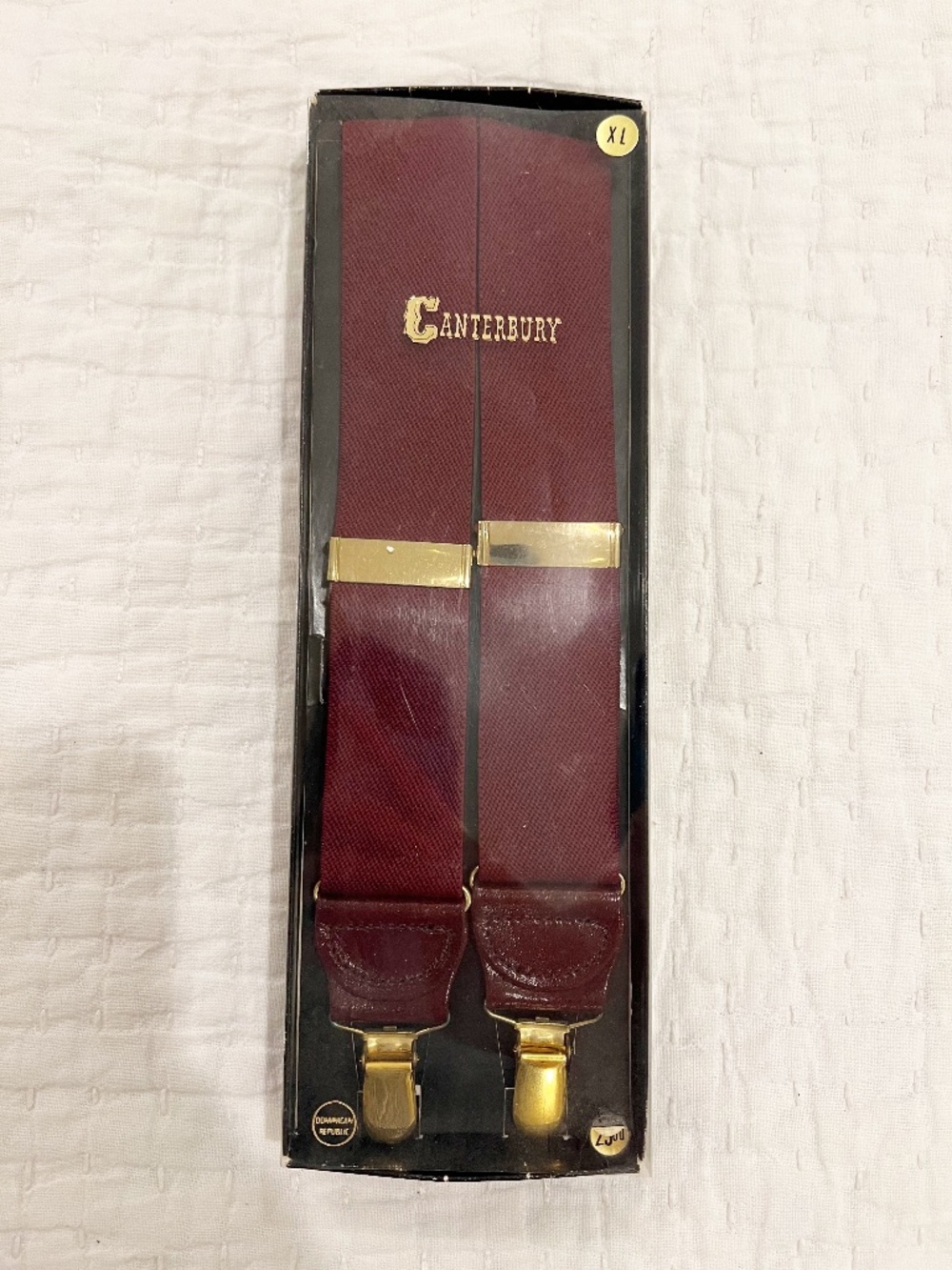 Canterbury Suspenders Mens Extra Large 1.25" Burgundy Elastic Gold Clasp NEW